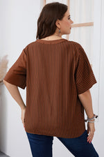 Striped Print Patchwork Button V Neck Wholesale Plus Size Tops for Women Summer