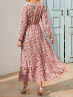 Fashion Print Chiffon High Waist Dress Casual Long Sleeve Round Neck A-Line Wholesale Dresses