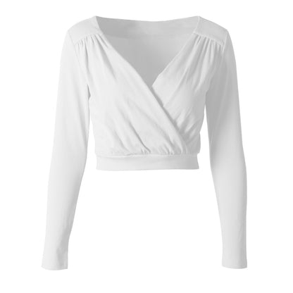 Sexy V Neck Top Solid Color Slim Long Sleeve Wholesale Crop Tops