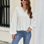 Solid Color Pullover Lantern Sleeve Chiffon Shirt Wholesale Womens Tops