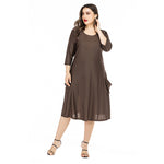 Mid Sleeve Casual Solid Color Curvy Dresses Wholesale Plus Size Clothing