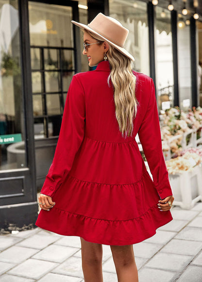 Solid Color Long Sleeve Smocked Dress Wholesale Dresses