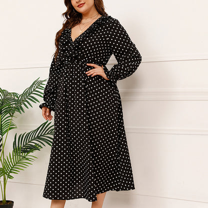 Polka Dot Print Puff Sleeve Bowknot Wholesale Plus Size Dresses