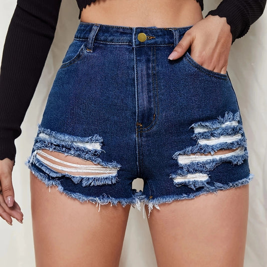 Ripped High Waist Fashion Frayed Denim Shorts Wholesale Women'S Bottom