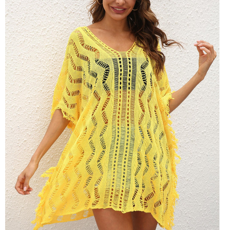 Hollow Wave Design Loose Women Beach Dress Casual Wholesale Dresses