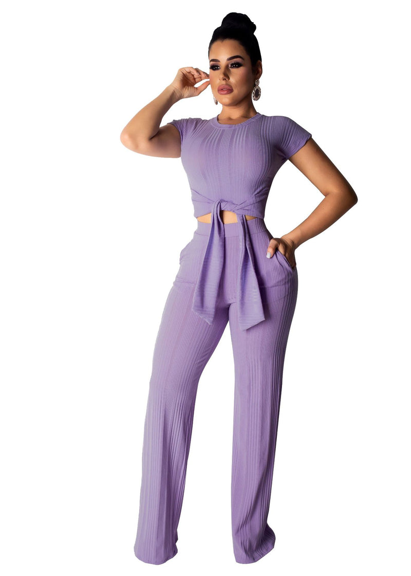 Trendy Summer Suits Lace-Up Crop Tops & Trousers Wholesale Women'S 2 Piece