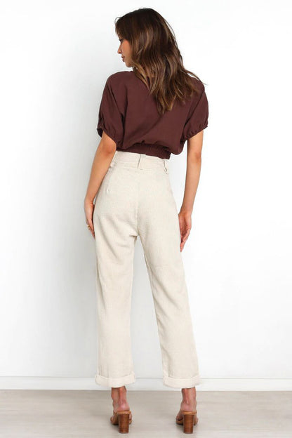 Corduroy Pocket Women Straight-Leg Trousers Wholesale Pants