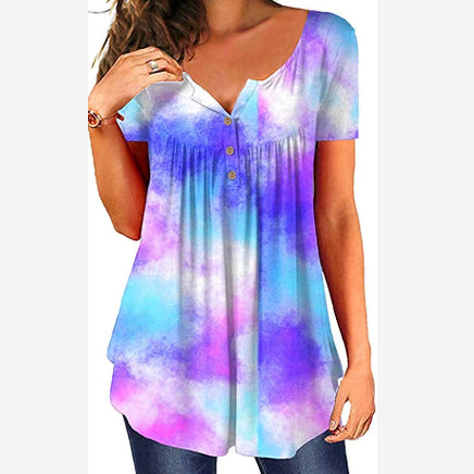 Print Wholesale Blouses Casual Round Neck Shirts Clothing Wholesale Vendor