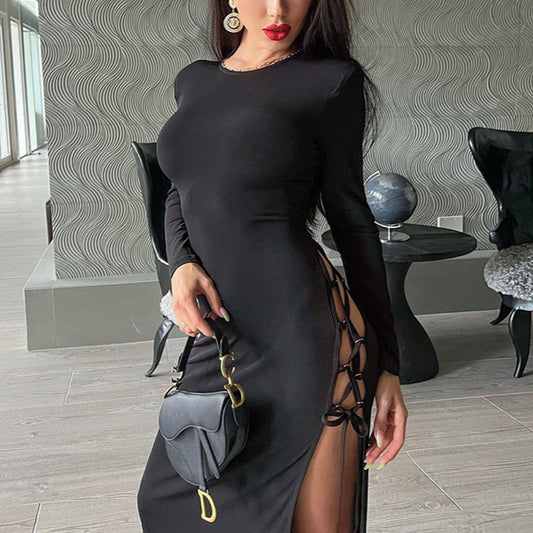 Sexy Open Back Slit Lace-Up Bodycon Dress Wholesale Maxi Dresses