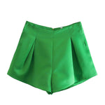 Pleated Solid Color Womens Short Satin Pants Fashion Wholesale Shorts