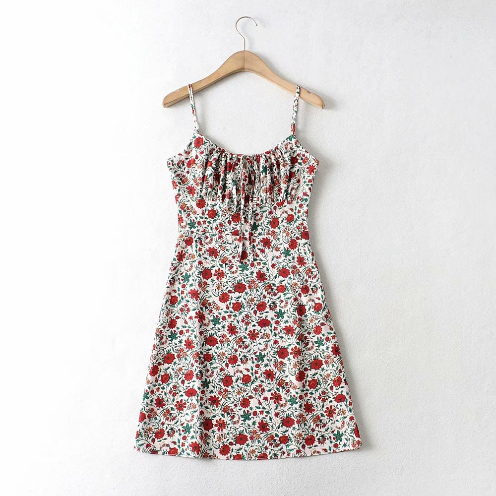 Floral Print Sundresses Lace-Up Sling Summer A-Line Dress Sexy Wholesale Mini Dresses