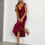 Feather Straps Low-Cut Sexy Solid Color Midi Dress Wholesale Dresses