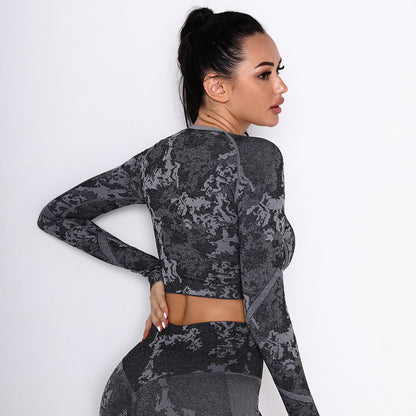 Seamless Long-Sleeve Camo Tight Yoga Women'S Fitness Short Shirt Wholesale Activewear Tops