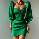 High Waist Puff Sleeve Solid Color Wholesale Womens Dresses