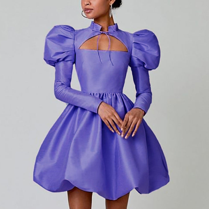 Puff Sleeve Solid Color Niche Bud Bandage Princess Dress Wholesale Dresses