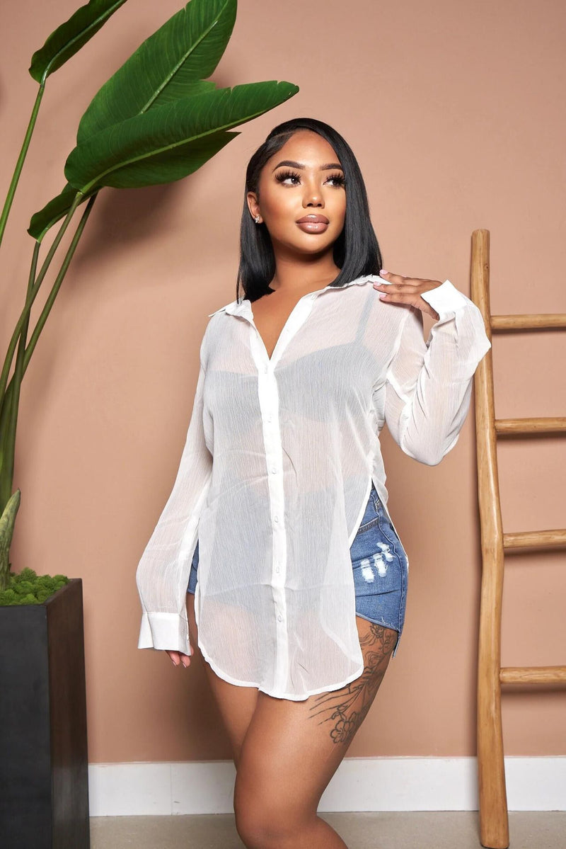 Sexy See-Through Single-Breasted Solid Color Long-Sleeved Lapel Chiffon Shirt Wholesale Women Tops