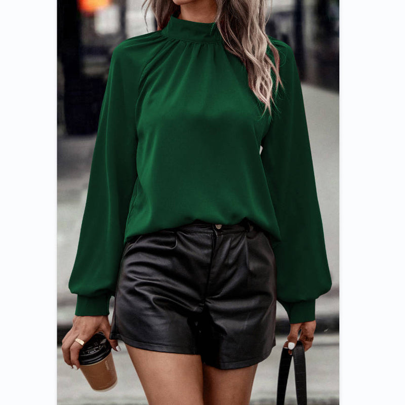 Fashion Solid Color Stand Collar Shirt Wholesale Womens Tops