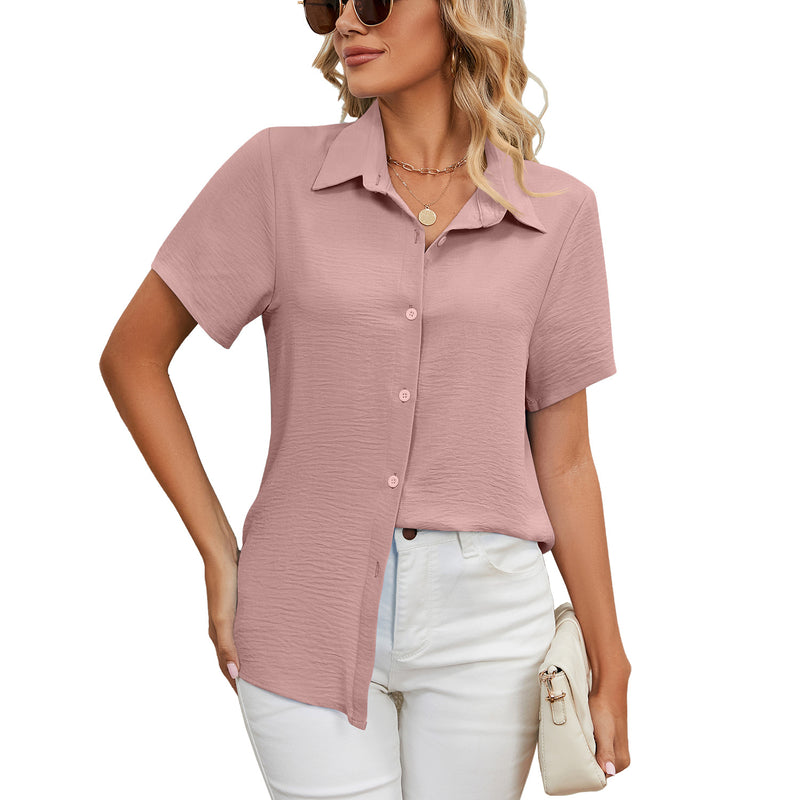 Casual Loose Short-Sleeve V-Neck Solid Color T-Shirt Wholesale Womens Tops