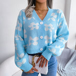 Fashion Casual Lantern Long Sleeve Single-Breasted Flower Cardigan Wholesale Sweater Coat