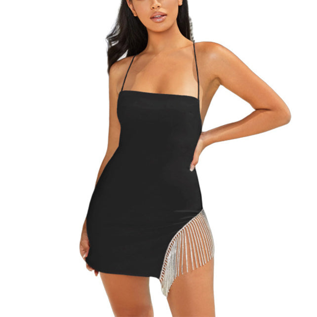 Sexy Women'S Clubwear Drill Fringed Stitching Slit Bodycon Sling Dress Wholesale Dresses