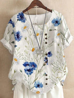 Floral Print Short Sleeve Round Neck Wholesale T-shirts For Summer