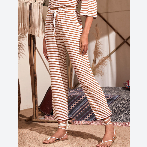 Drawstring Striped Cropped Trousers Wholesale Pajamas SD201475