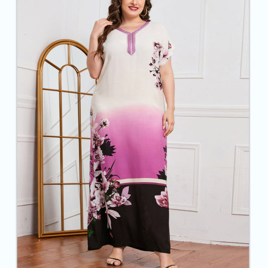 Casual Loose Short-Sleeved Print Maxi Dress Wholesale Plus Size Clothing