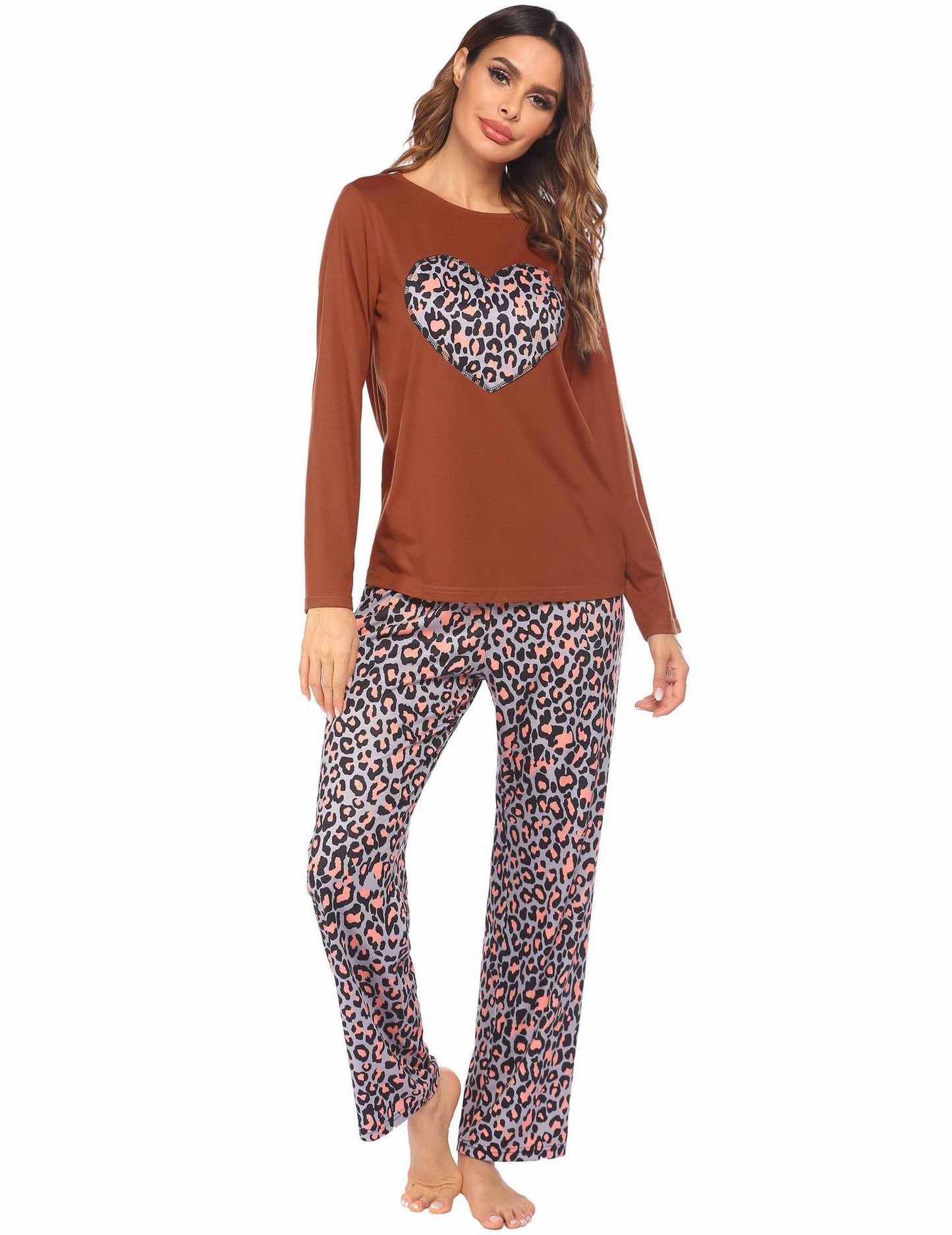 Leopard Print Long Sleeve Casual Homewear Suits Wholesale Loungewear