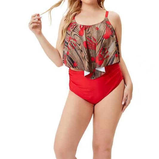 Fashion Printed Split Bikini Sling Ruffles Curve Swimsuits Plus Size Swimwear Wholesale Vendors