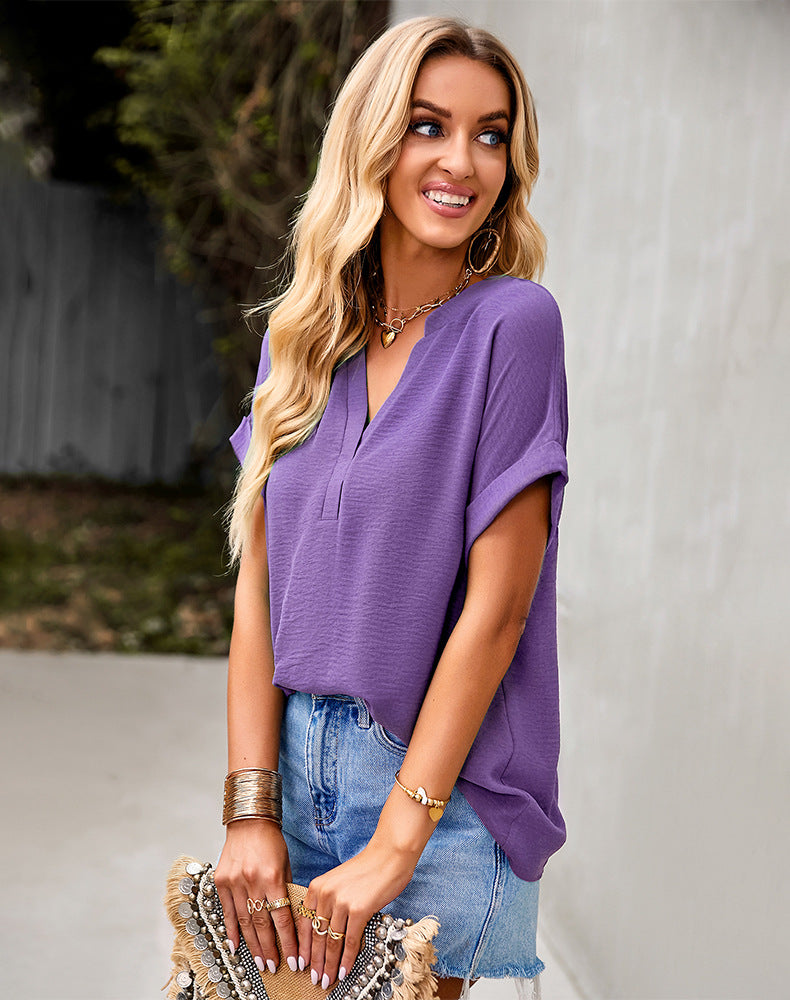 Solid Color Short Sleeve T-Shirts Wholesale Womens Tops