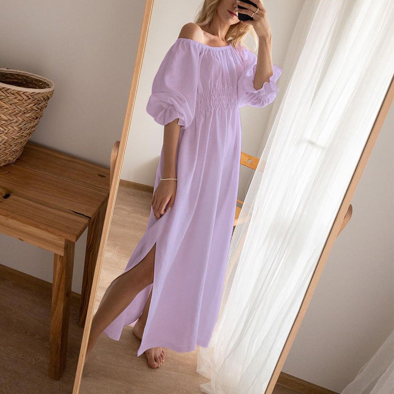One-Neck Slit Loose Fashionable And Comfortable Cotton Linen Dress Wholesale Dresses