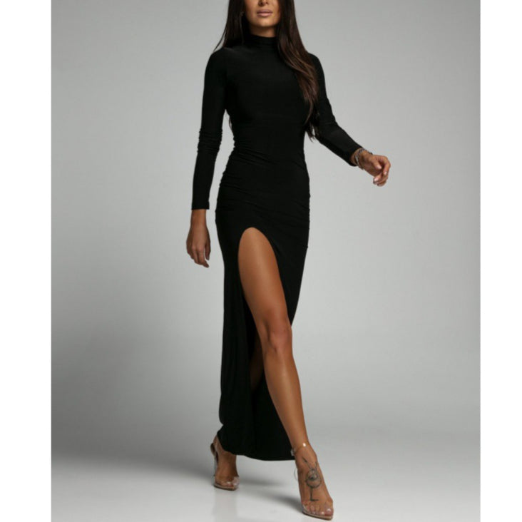 Printed & Plain Long Sleeve Sexy Slim Fit Slit Bodycon Dress Wholesale Maxi Dresses