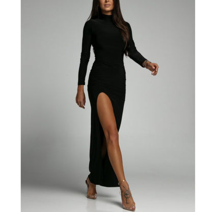 Printed & Plain Long Sleeve Sexy Slim Fit Slit Bodycon Dress Wholesale Maxi Dresses