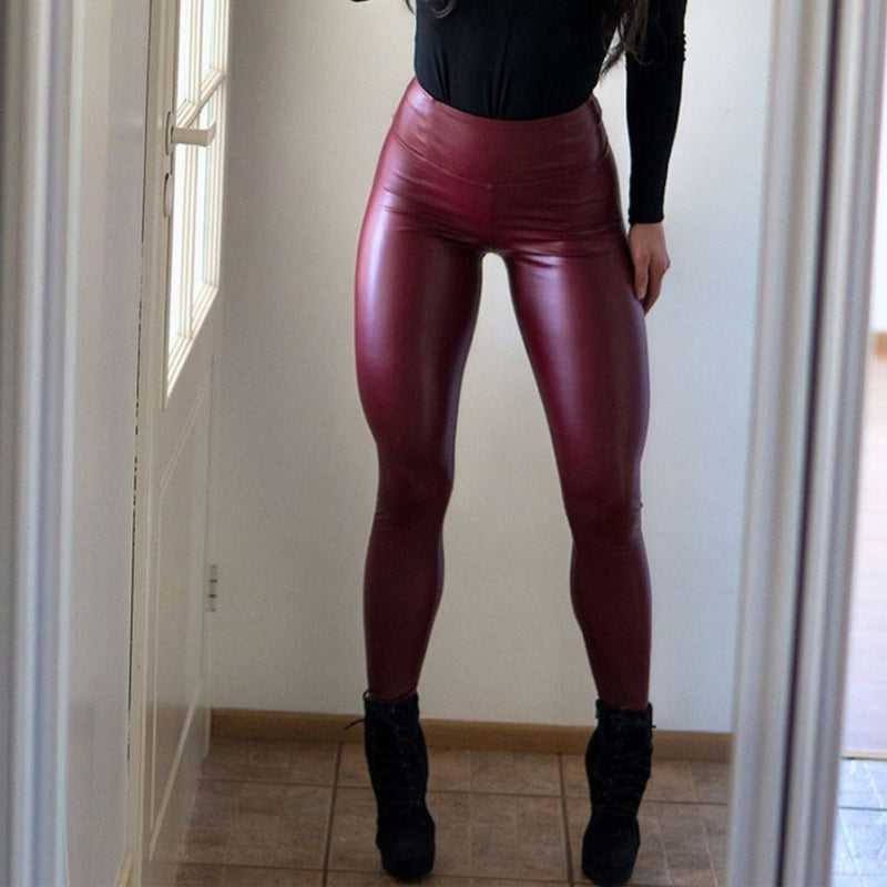 Sexy Slim Glossy PU Leather High Waist Wholesale Pants
