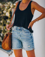 Casual Ripped Washed Straight Leg Denim Shorts Wholesale Jeans