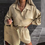 Long Sleeve Shirts & Drawstring Shorts Casual Suit Wholesale Women'S 2 Piece Sets