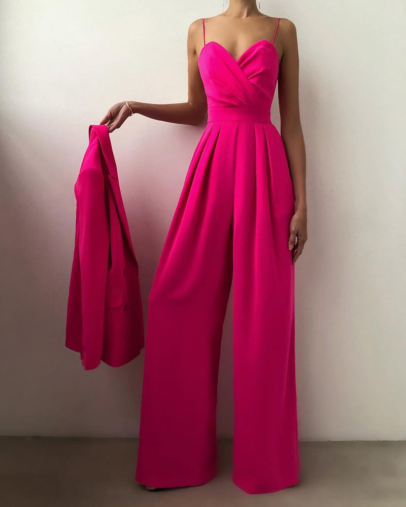 Solid Color Fashion Nipped Waist Loose Straight Mopping Wide Legs Off Shoulder Wholesale Jumpsuits