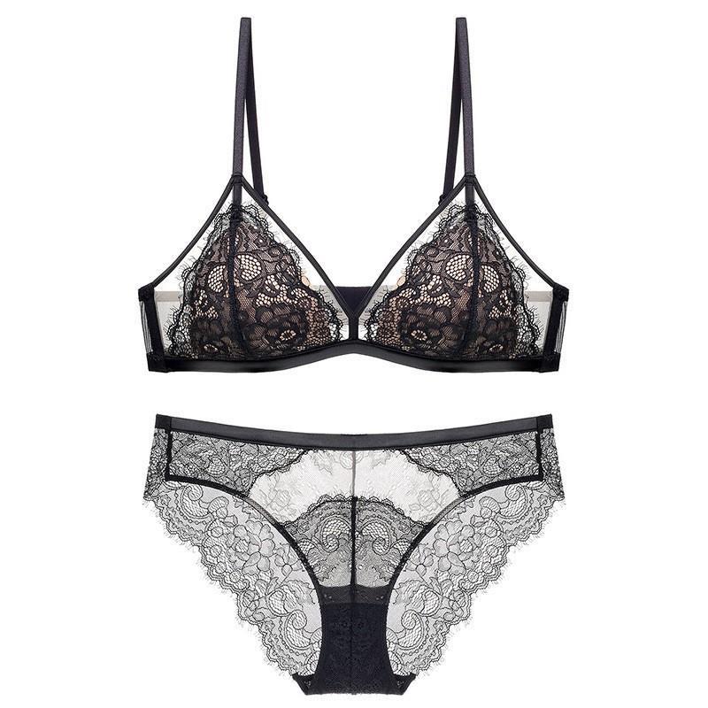 No Steel Ring Lace Underwear Hollow Thin Triangle Cup Bra Set Wholesale Women'S Clothing