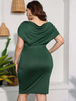 Fashion Pleated Shoulder V-Neck Nipped Waist Tight Elegant Curve Dresses Wholesale Plus Size Clothing