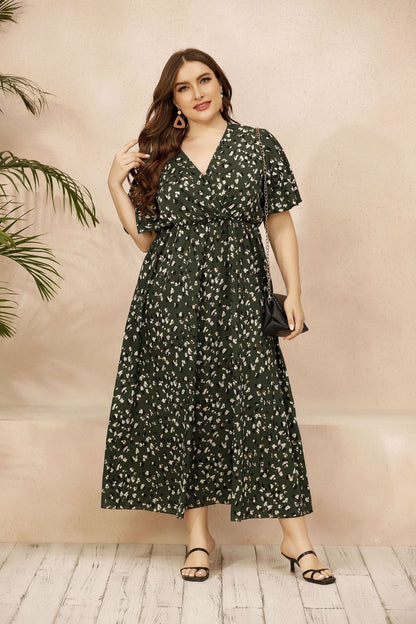 Casual Printed Resort Women Curvy Flowy Dresses Wholesale Plus Size Clothing