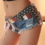 Low Waist American Flag Printed Ripped Womens Short Jeans Wholesale Denim Shorts Nightclub Sexy Hot Pants