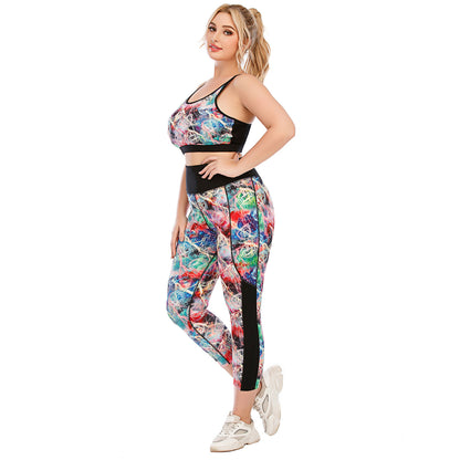 Tight Sport Bra & Leggings Fashion Printed Curve Yoga Fitness Suits Activewears Plus Size Two Piece Sets Wholesale