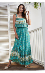 Lace-Up Ethnic Style Print Boho Sundresses Sexy Vacation Maxi Dresses Wholesale Bohemian Dress For Women