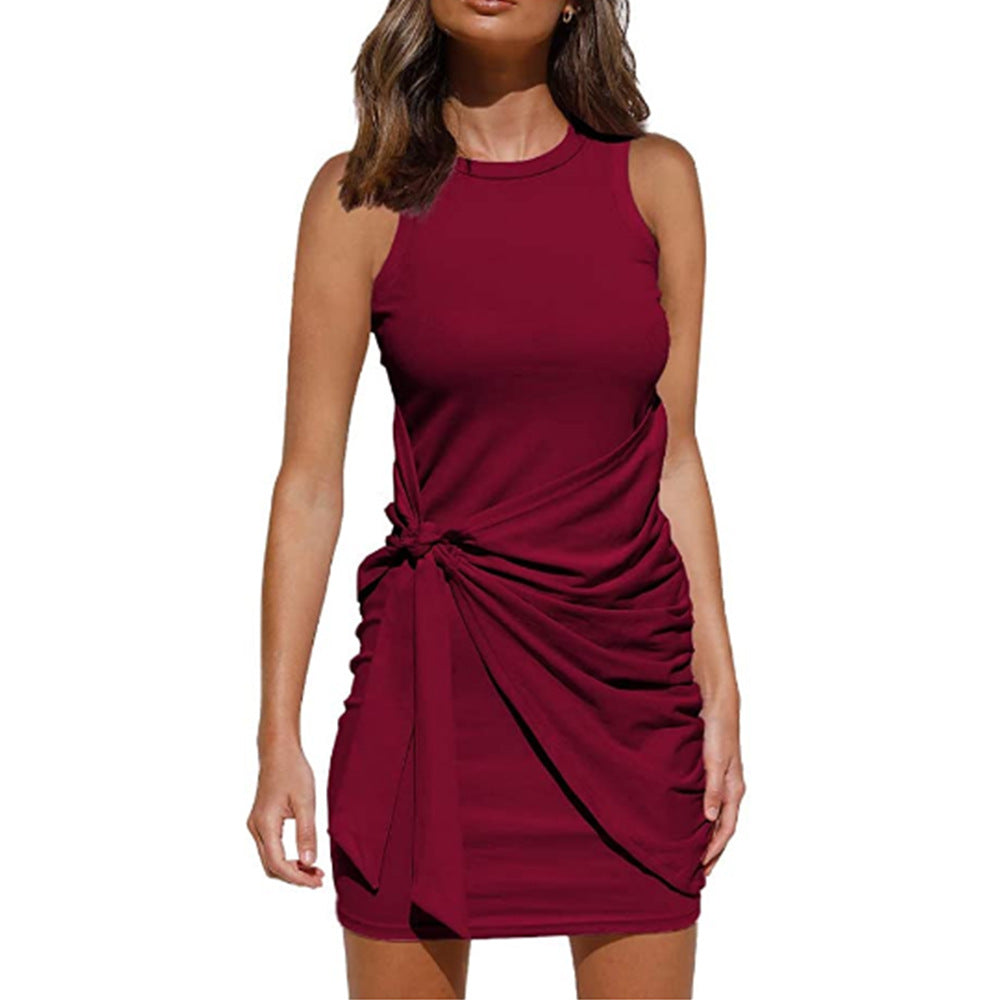 Sleeveless Plain Knotted Ruched Wholesale Bodycon Dresses For Women Summer