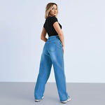 Fashion Washed High Waist Ripped Straight Slim Denim Pants Wholesale Jeans
