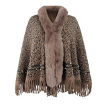 Leopard Print Fur Collar Coat Tassel Knitted Scarf Shawl Wholesale Womens Tops