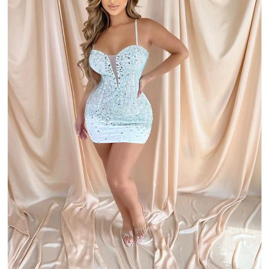 Sexy Suspenders Nightclub Sequin Bodycon Dress Wholesale Dresses