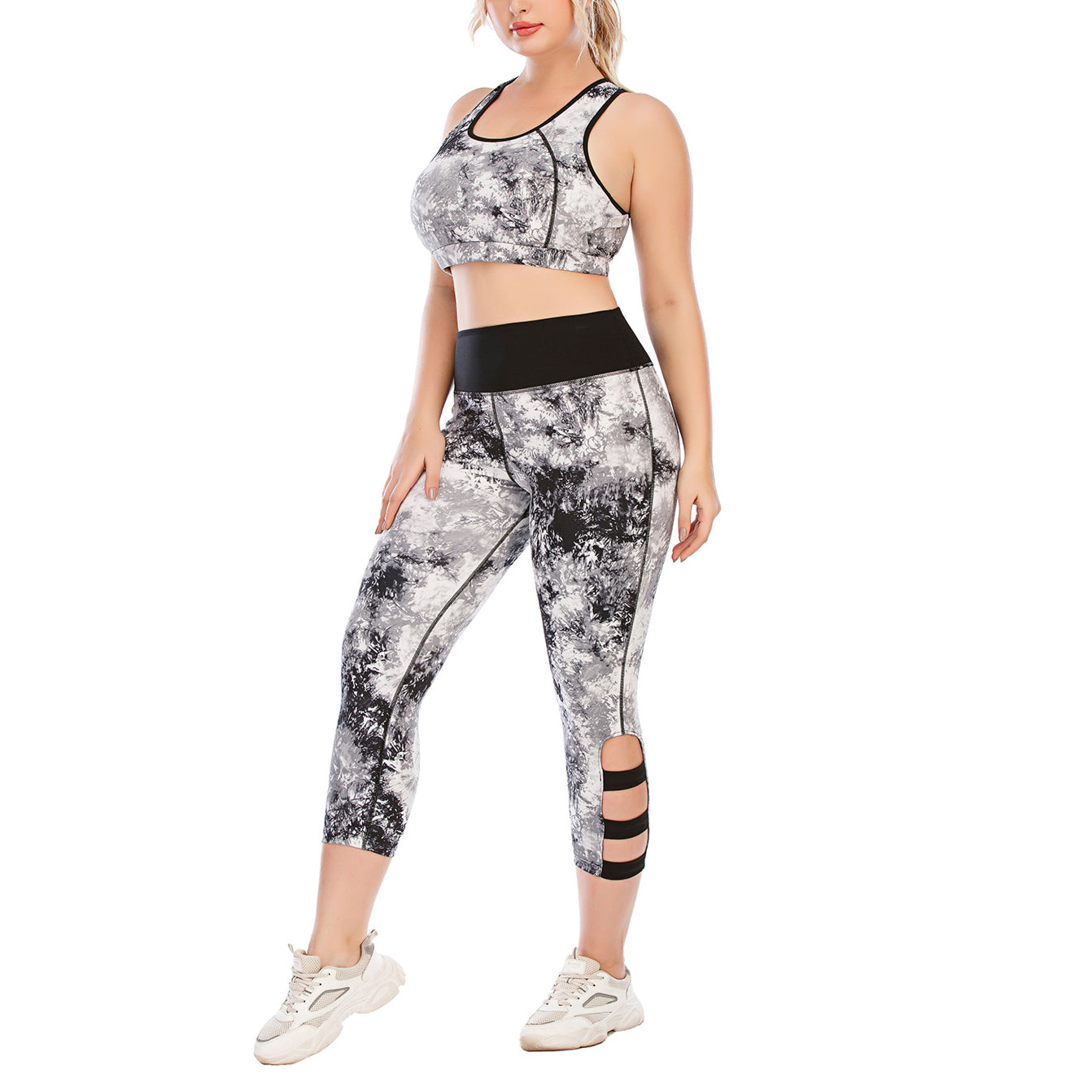 Tie Dye Print Tight Sport Bra & Leggings Yoga Suits Curvy Fitness Workout Plus Size Two Piece Sets Wholesale