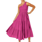 One Shoulder Slash Neck Sleeveless High Waist Wholesale Swing Dresses For Women Summer