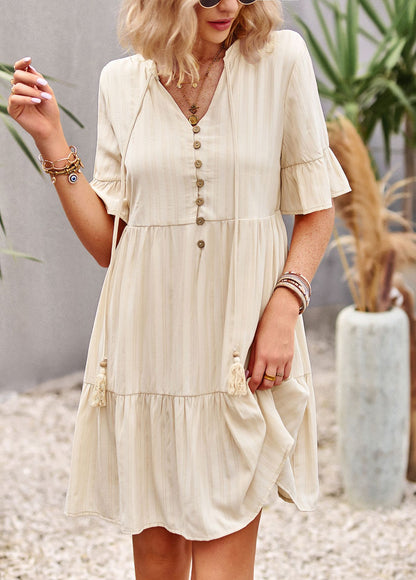 Short Sleeve Casual Solid Color Swing Ruffled Dress Wholesale Dresses